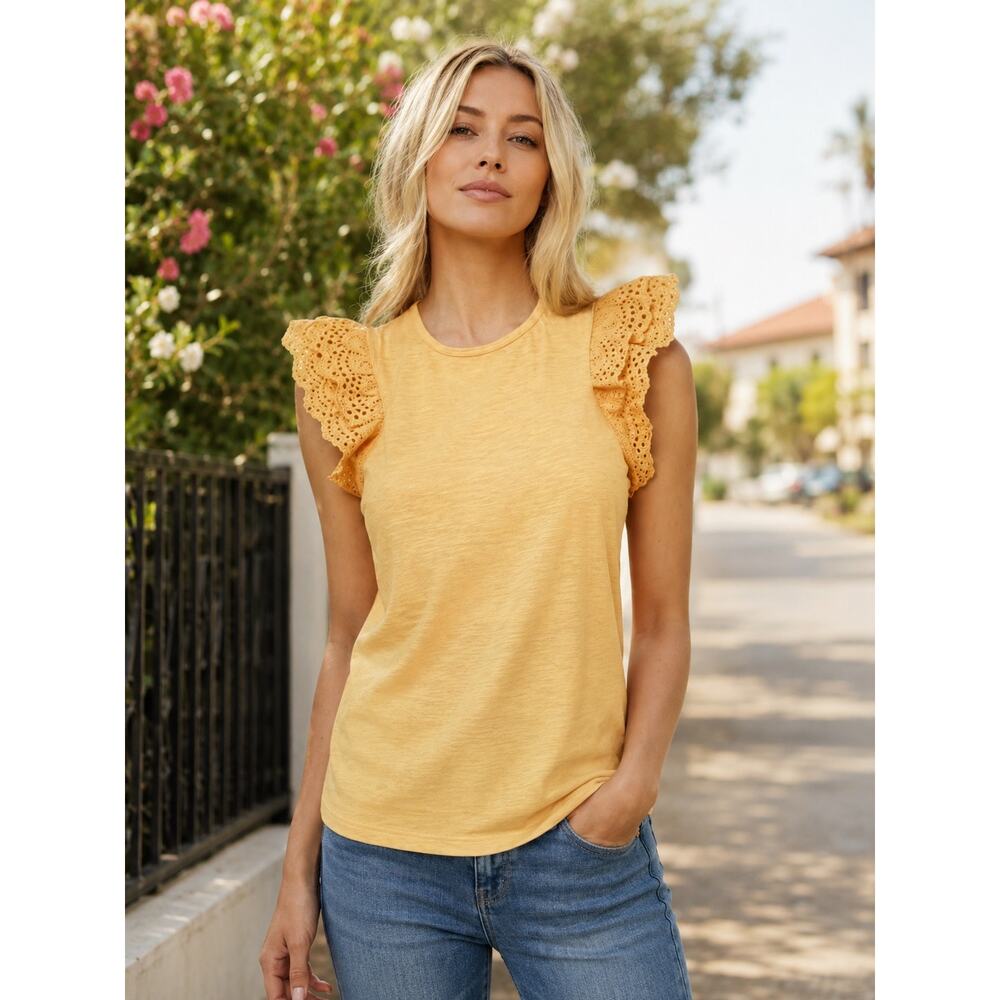 Joe's Womens The Alexis Broderie Eyelet Sleeve Top in Pale Orange S